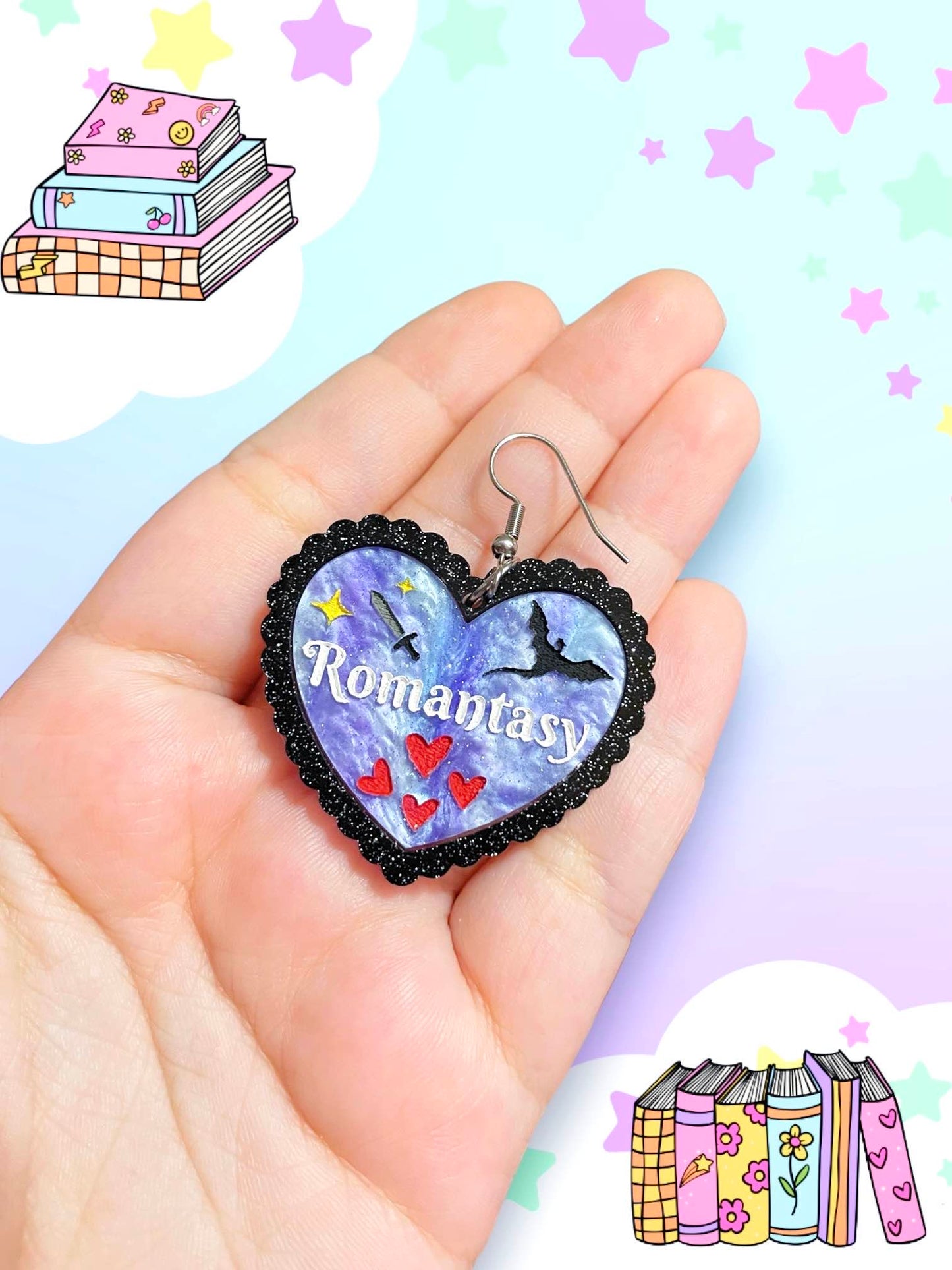 Romantasy Reader, Bookish Heart Earrings