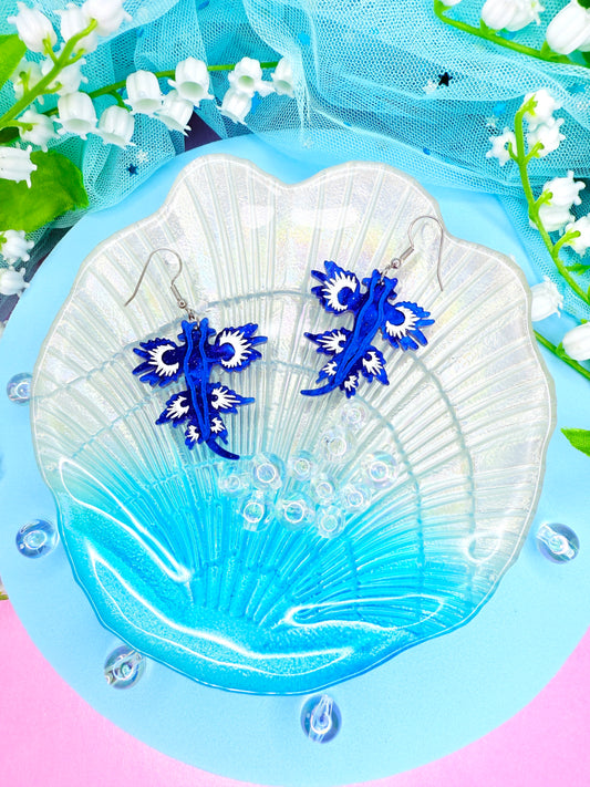 Blue Glaucus (Blue Dragon) Sea Slug Acrylic Earrings (V2)