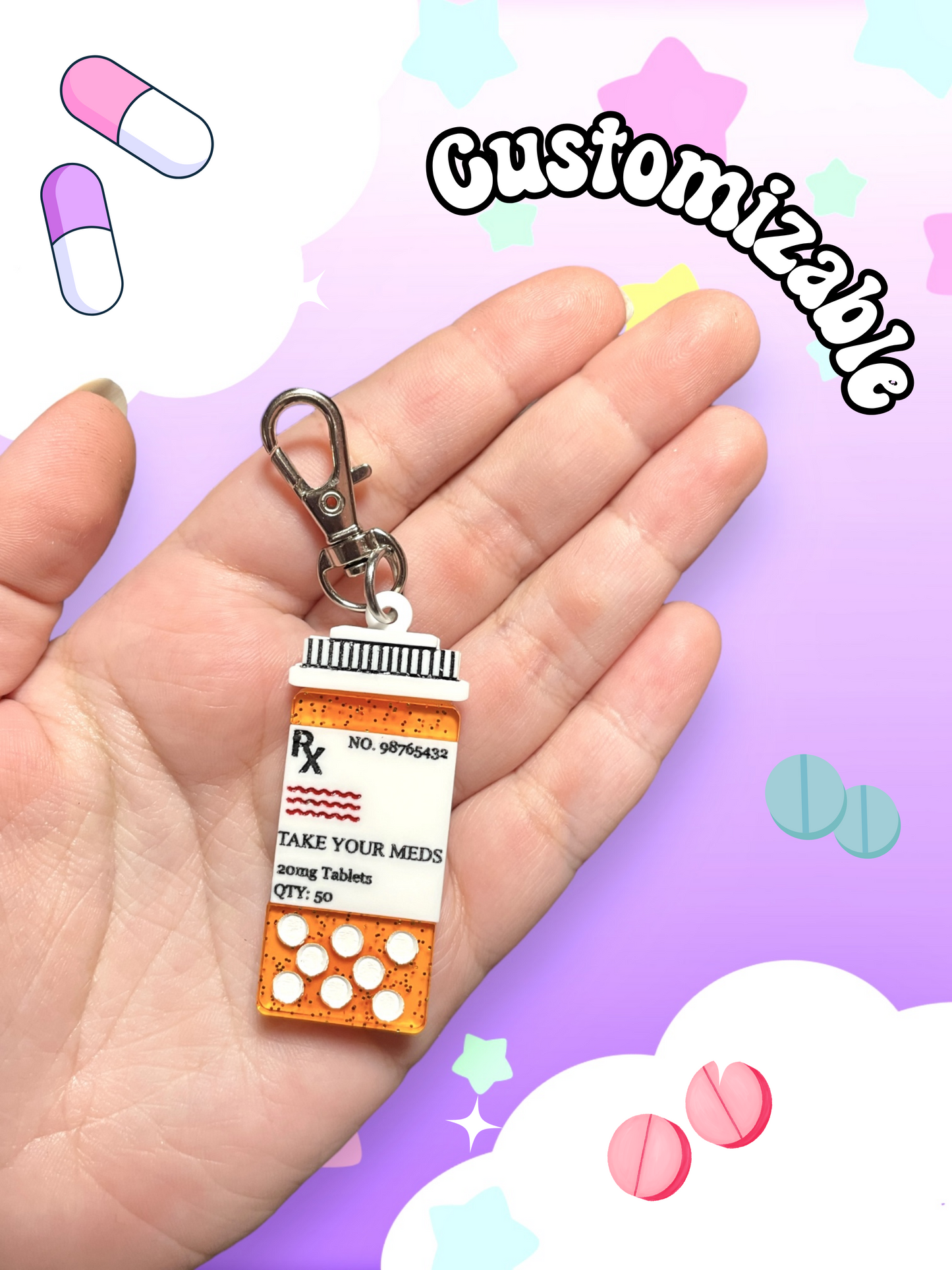 Take Your Meds, Customizable Pill Bottle Acrylic Keychain