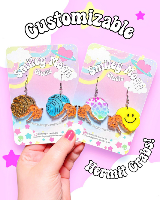 Hermit Crab, Customizable Acrylic Earrings