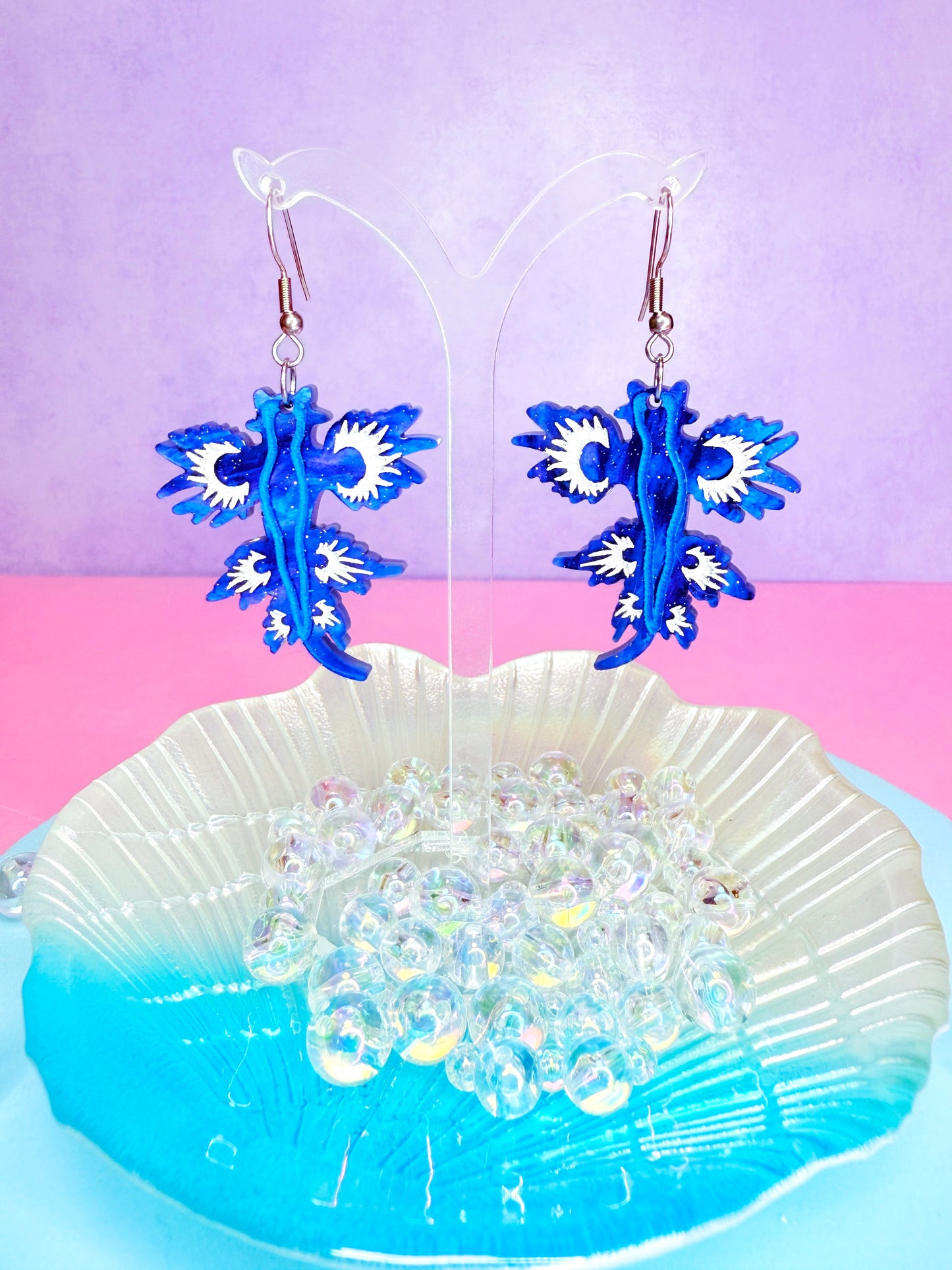 Blue Glaucus (Blue Dragon) Sea Slug Acrylic Earrings (V2)