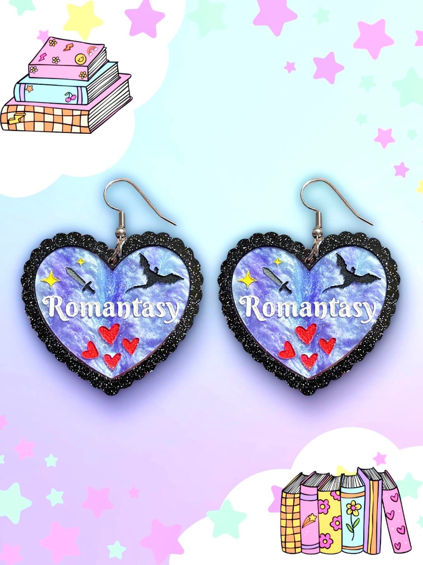 Romantasy Reader, Bookish Heart Earrings