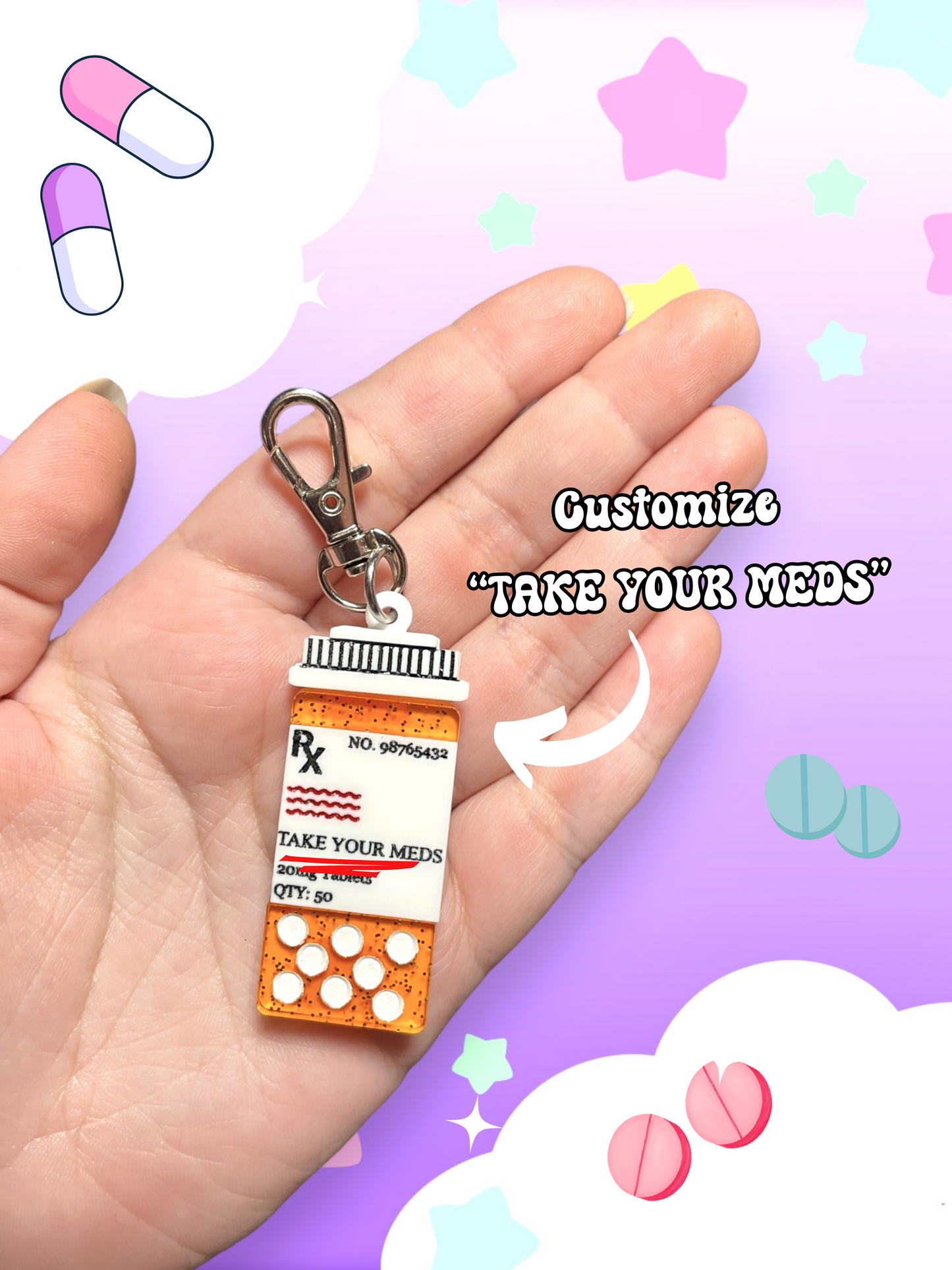 Take Your Meds, Customizable Pill Bottle Acrylic Keychain