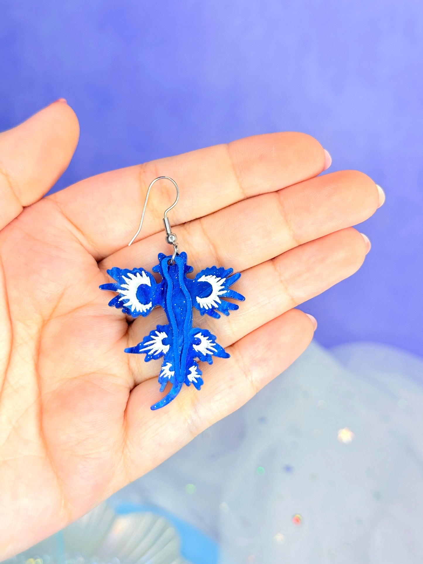 Blue Glaucus (Blue Dragon) Sea Slug Acrylic Earrings (V2)