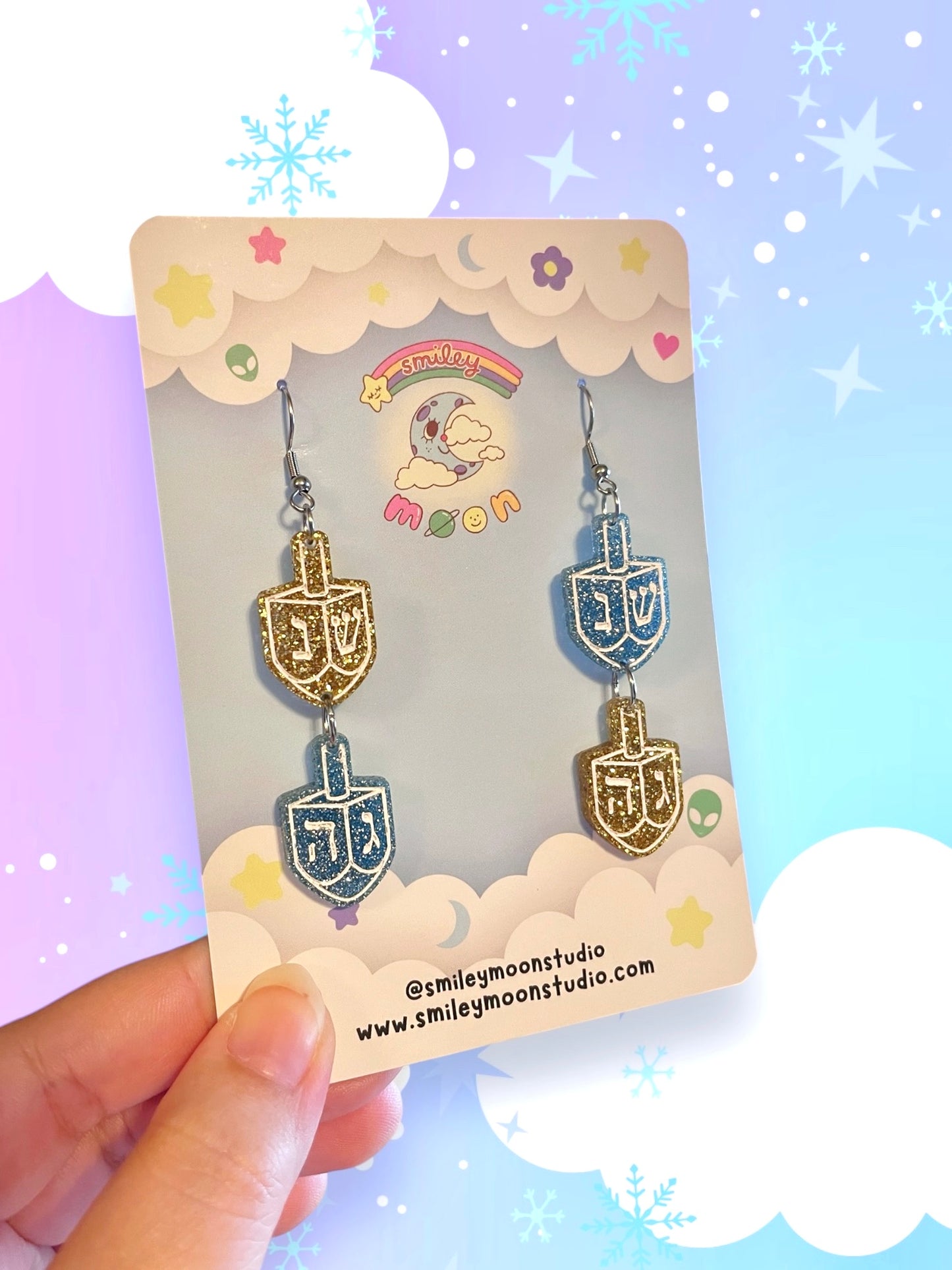 Sparkly Dreidel Acrylic Earrings