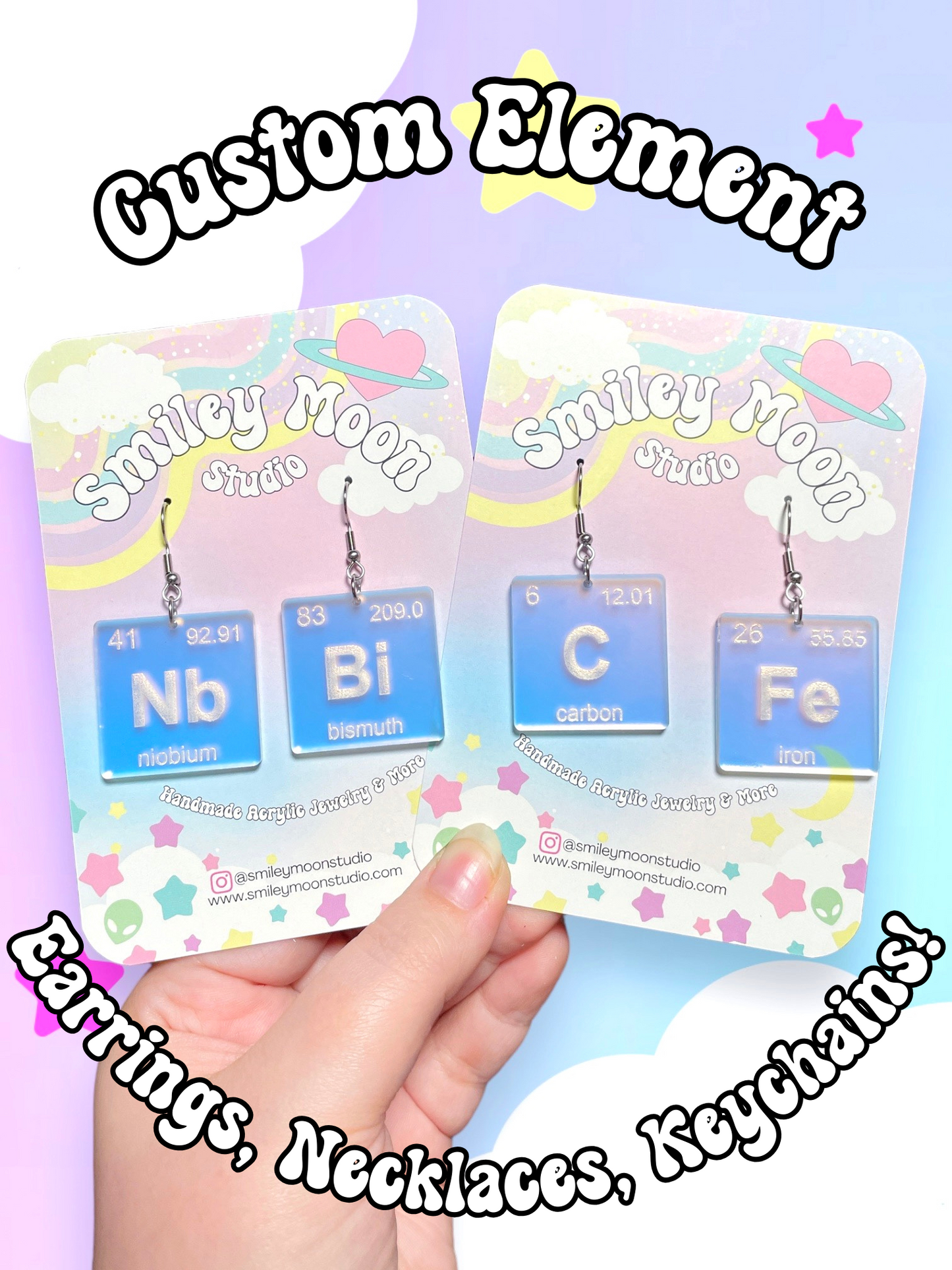 Custom Element Acrylic Earrings, Keychains, Necklaces