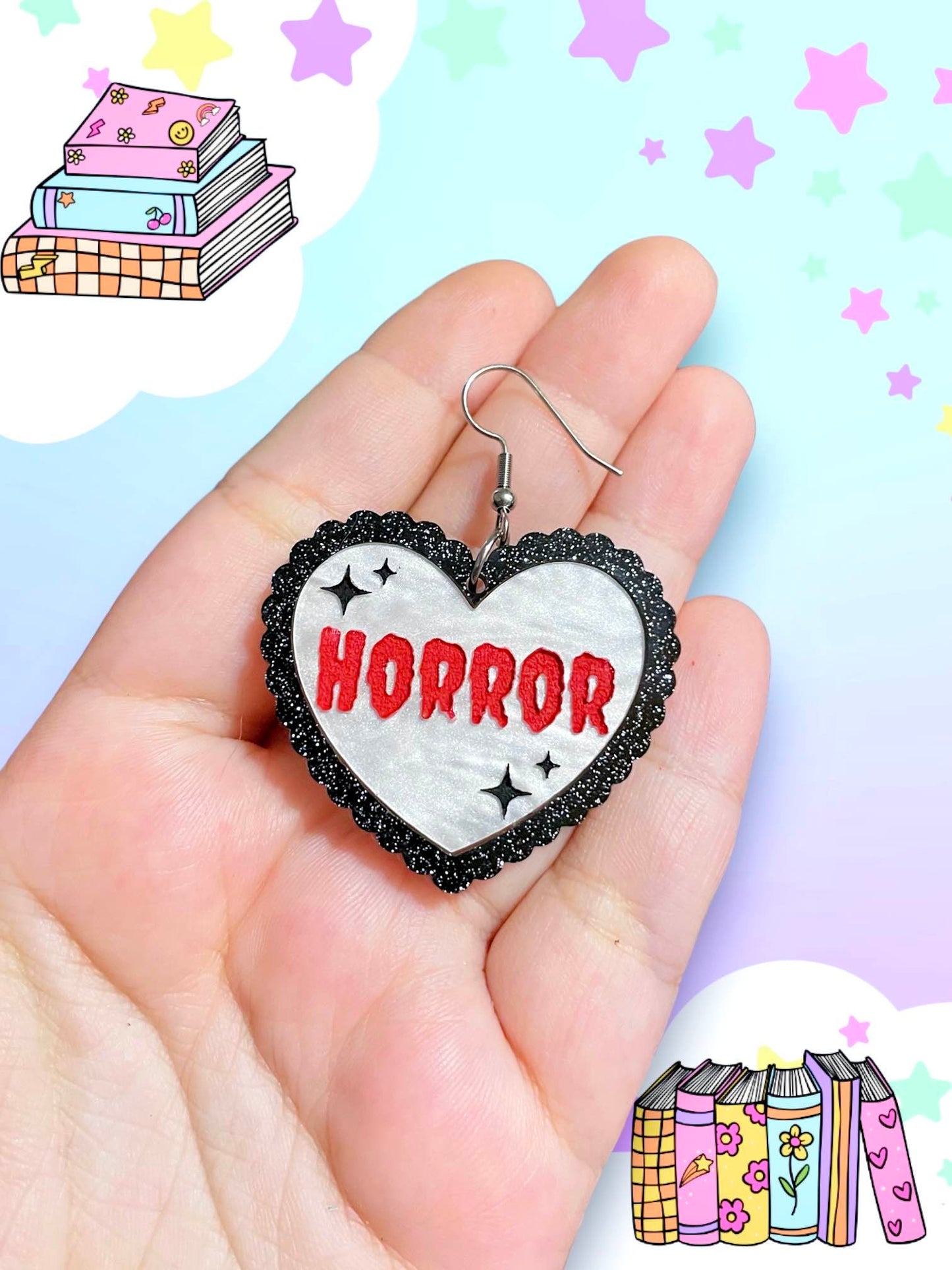 Horror Reader, Bookish Heart Earrings