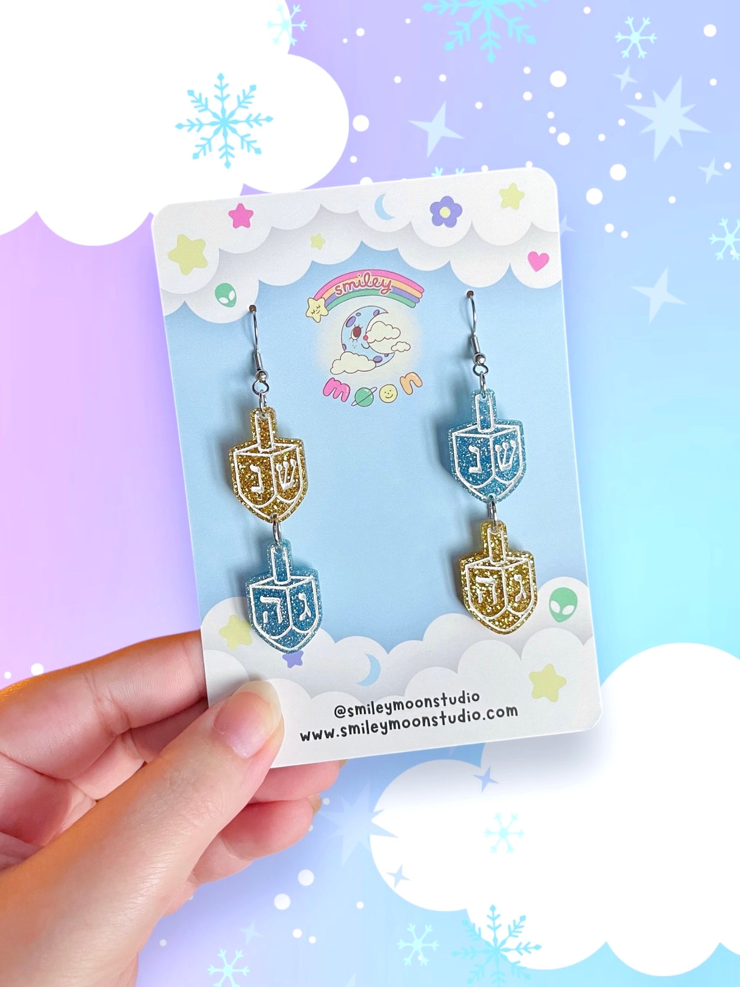 Sparkly Dreidel Acrylic Earrings