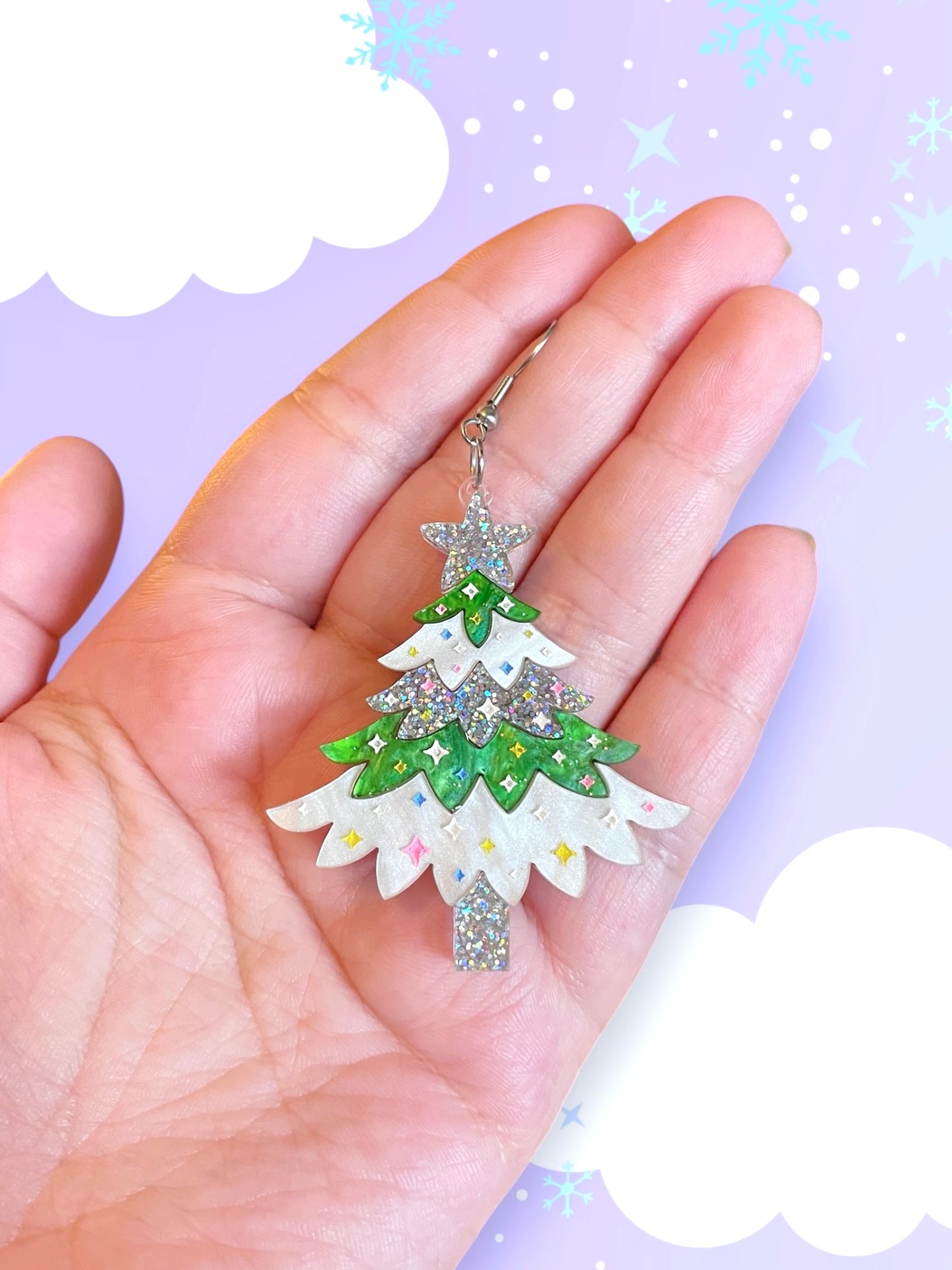 Whimsical Christmas Tree Acrylic Earrings