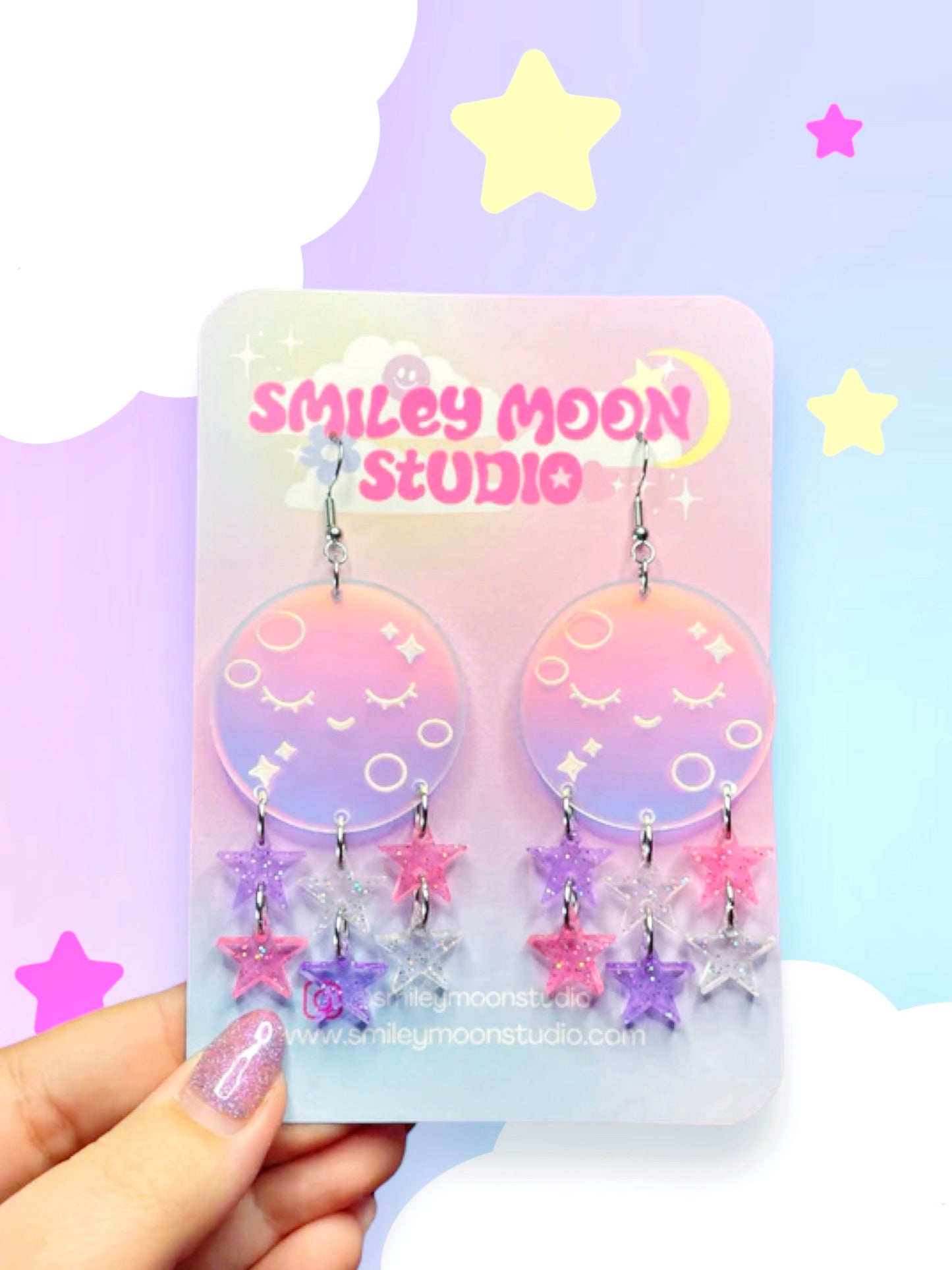 Smiley Moon Acrylic Earrings