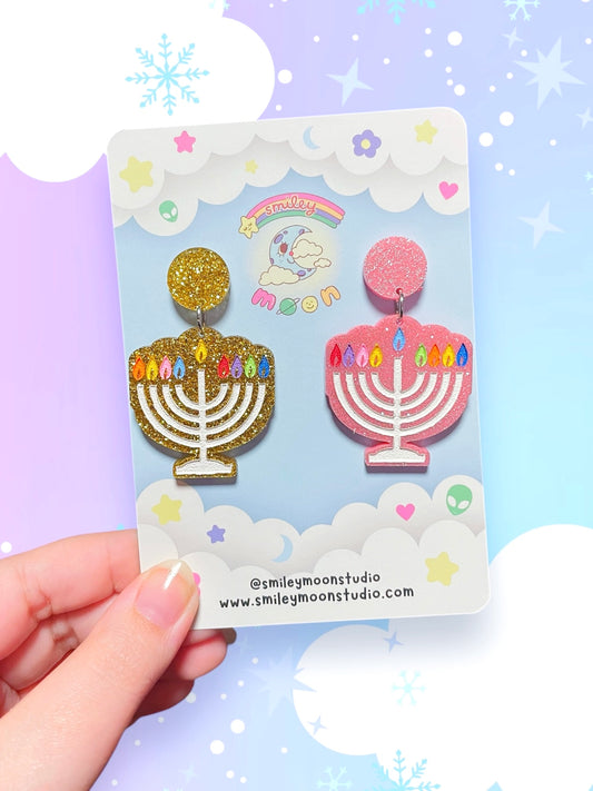 Sparkly Menorah Acrylic Earrings