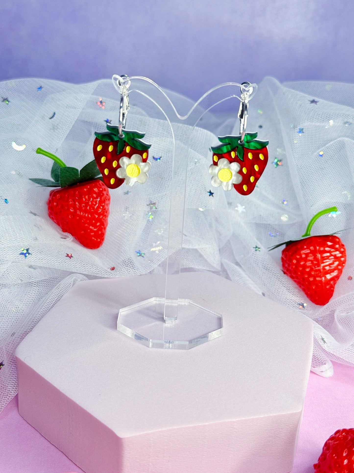 Mini Strawberry Acrylic Earrings