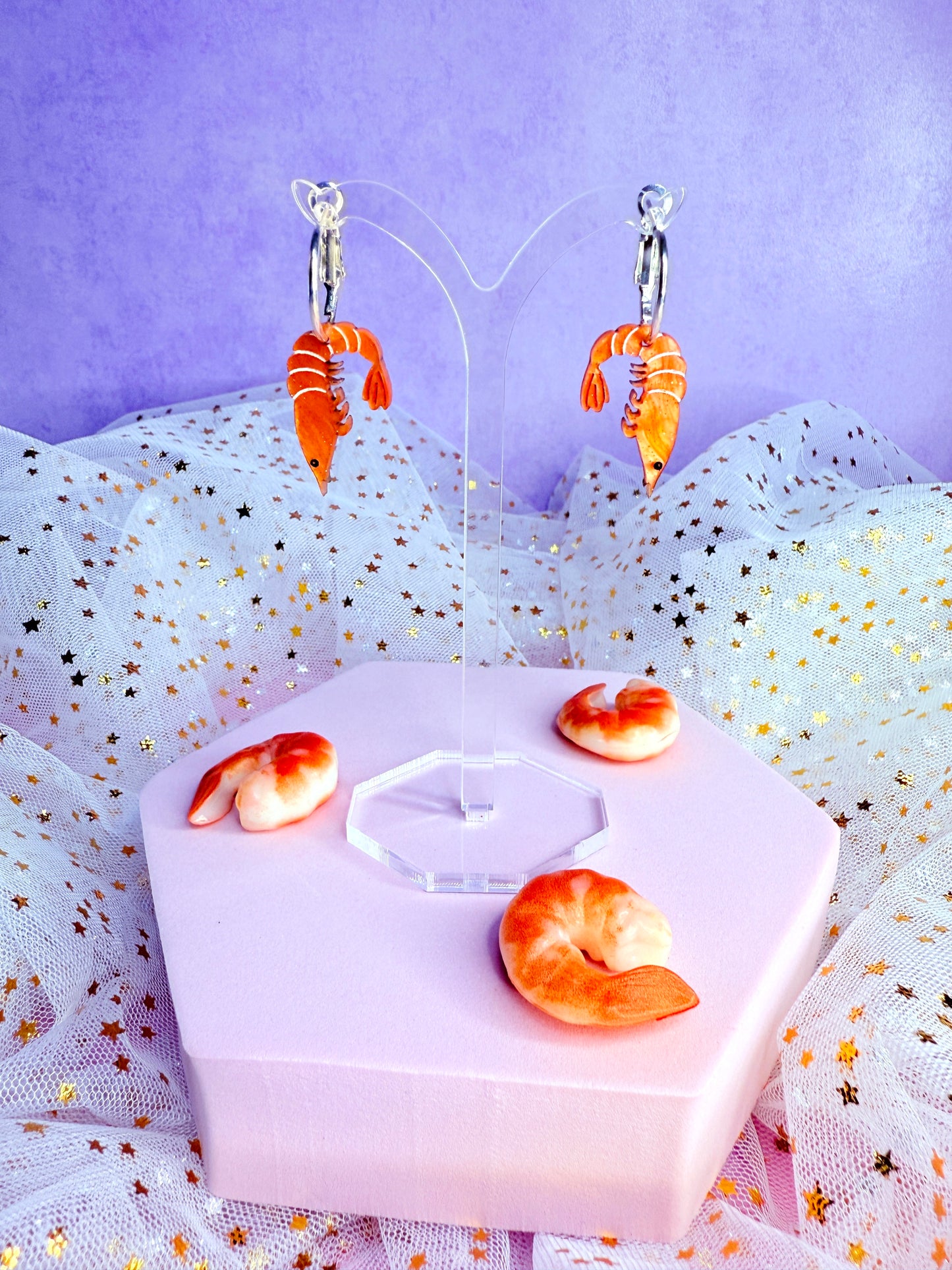 Mini Shrimp Acrylic Earrings