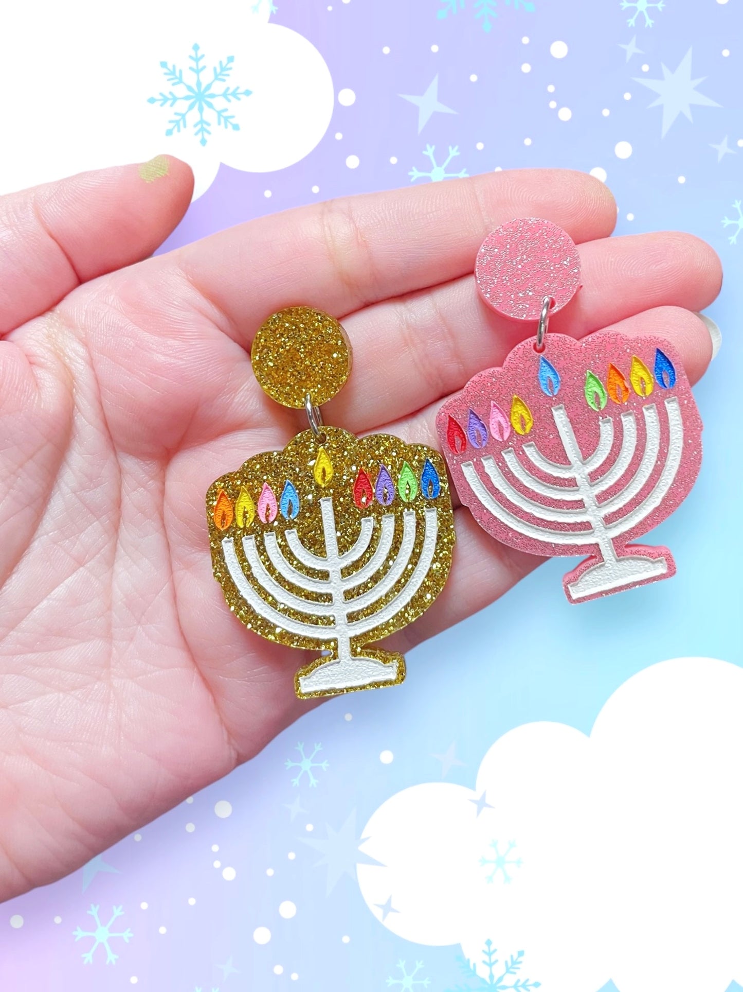 Sparkly Menorah Acrylic Earrings