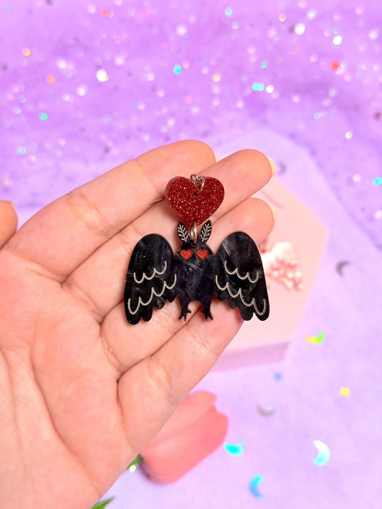 Mothman in Love, Acrylic Earrings (Classic Black)