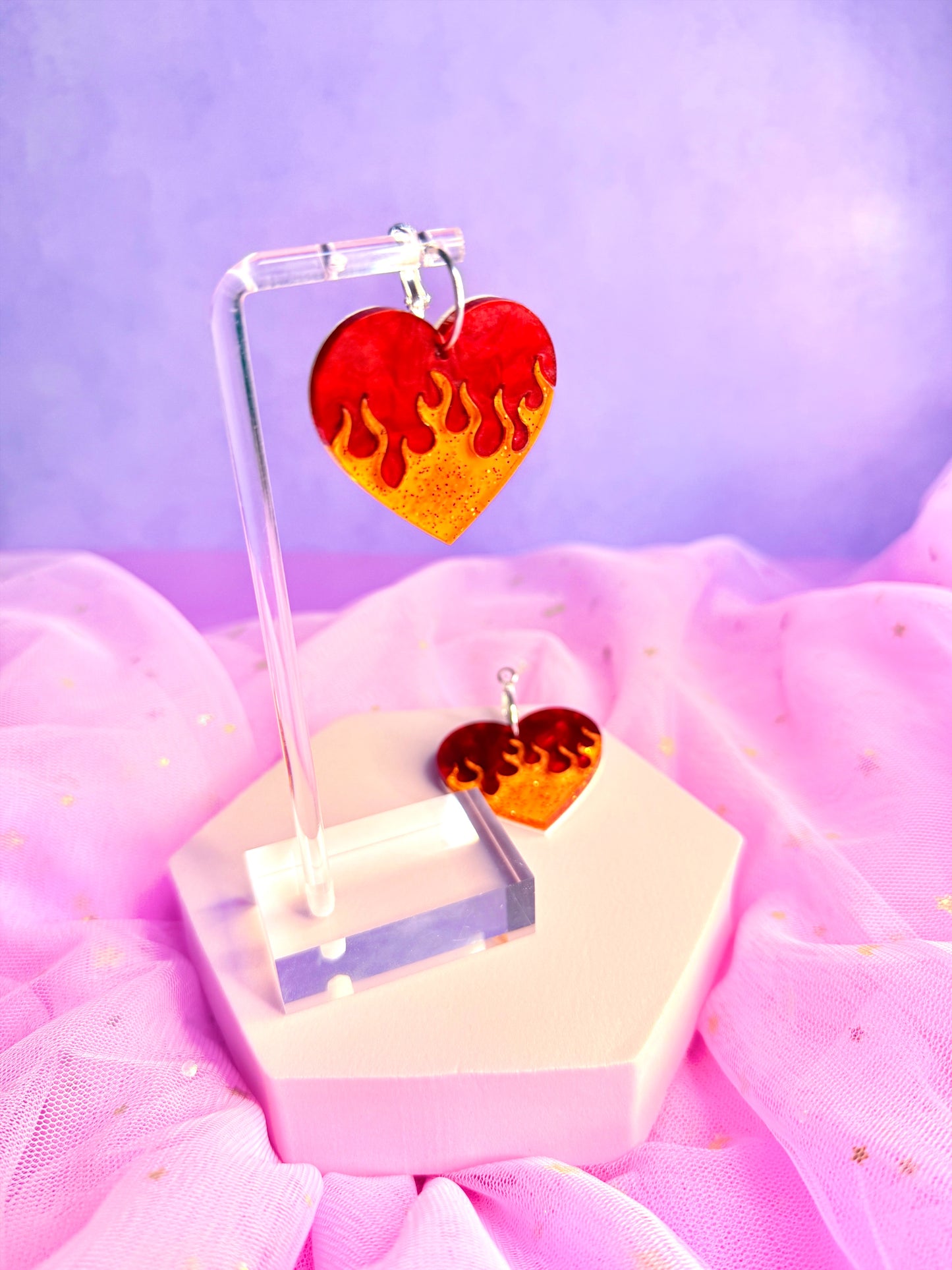 Heart on Fire, Acrylic Earrings