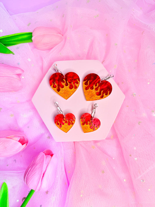 Heart on Fire, Acrylic Earrings