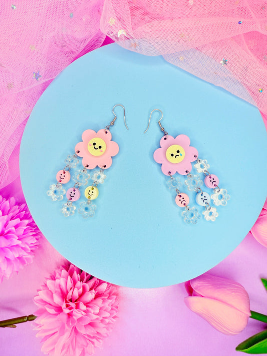 Moody Flower Drops, Acrylic Earrings