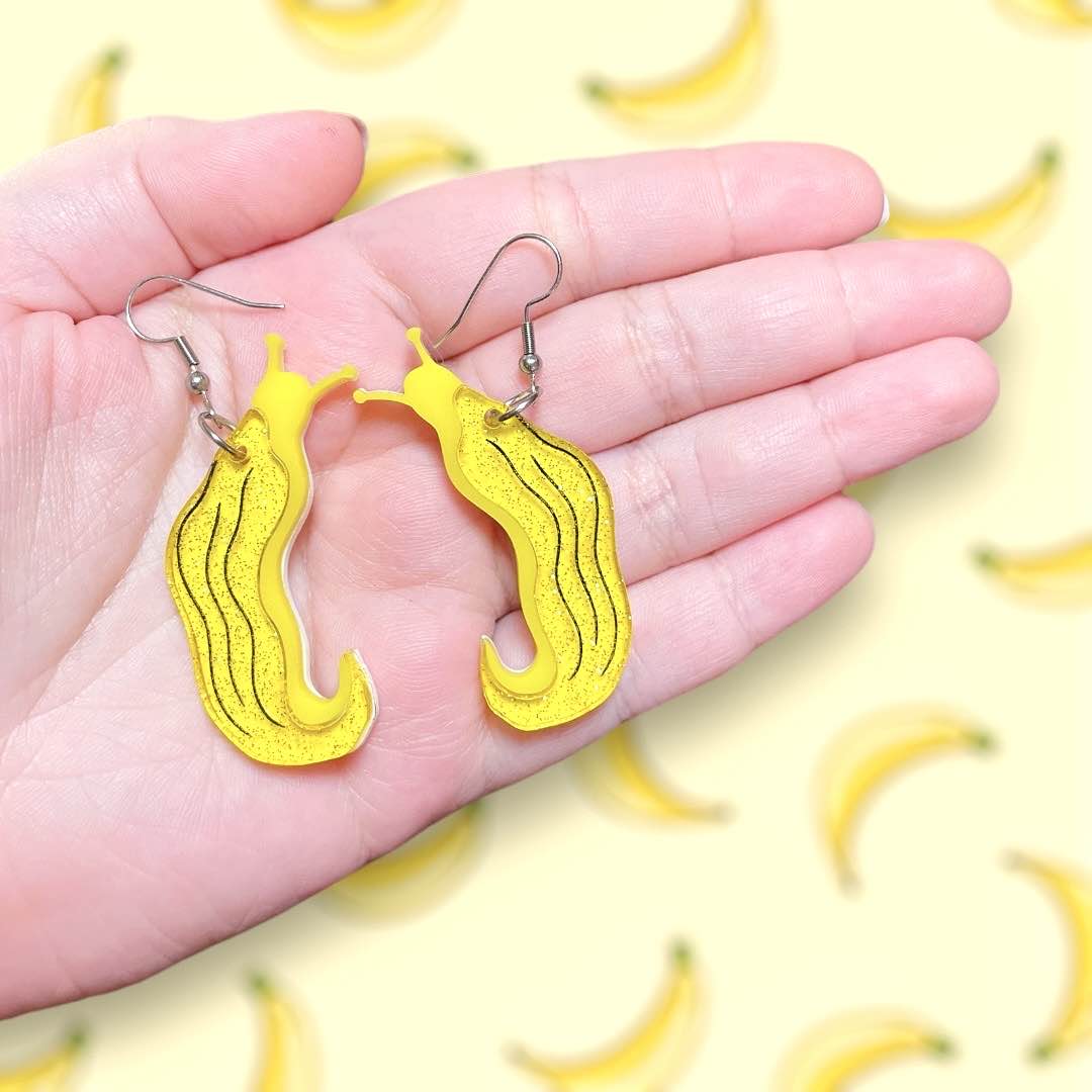 Banana Slug, Acrylic Earrings