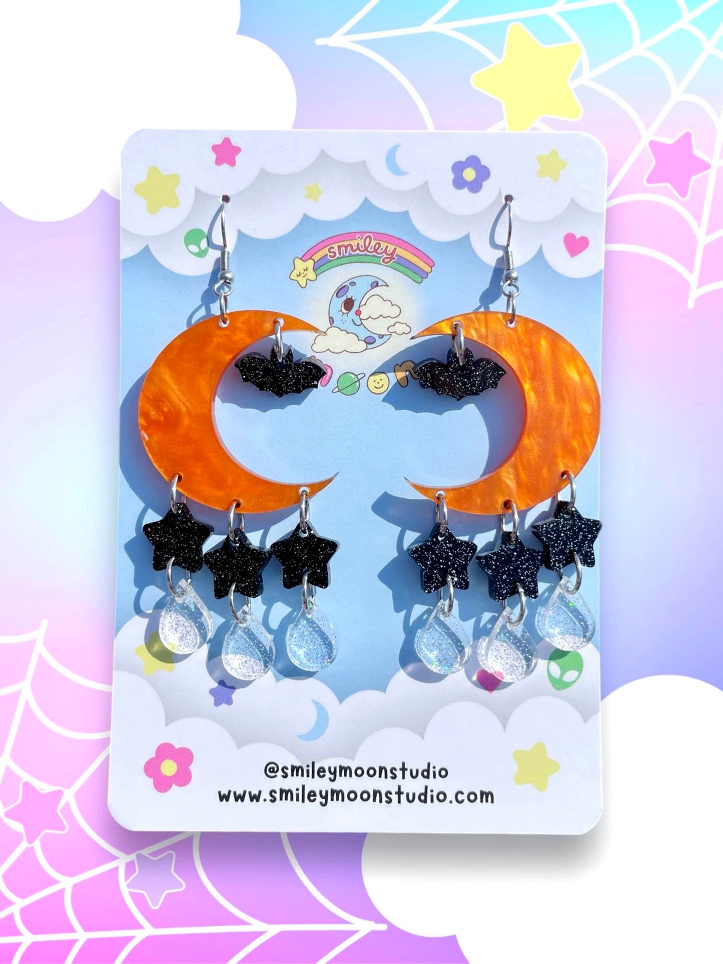 Night Moons (Orange Swirl), Acrylic Earrings