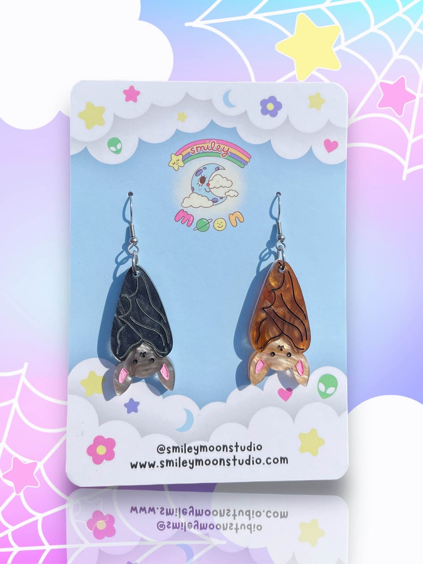 Hanging Bats, Acrylic Earrings