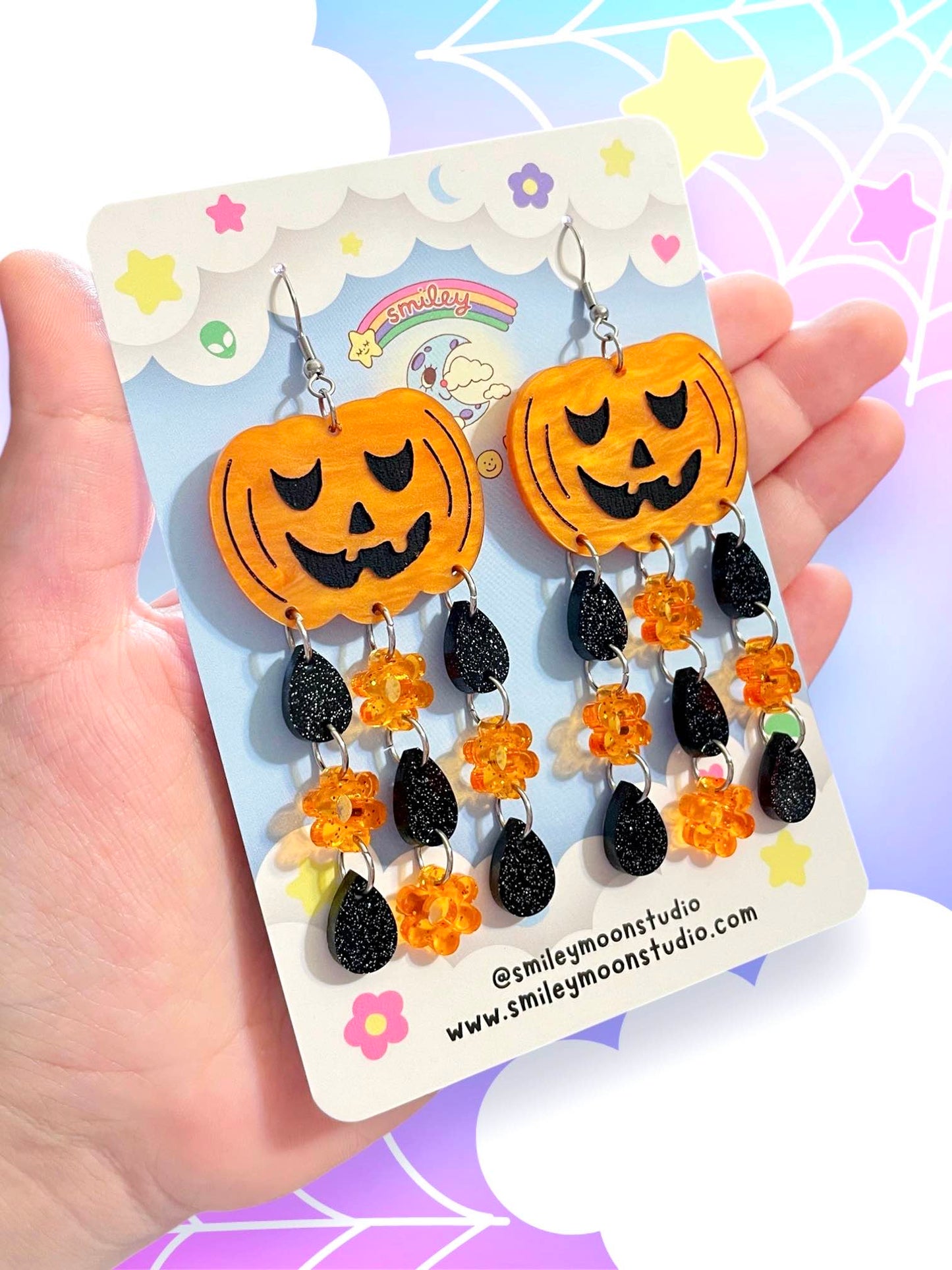 Floral Jack'O'Drops, Acrylic Earrings