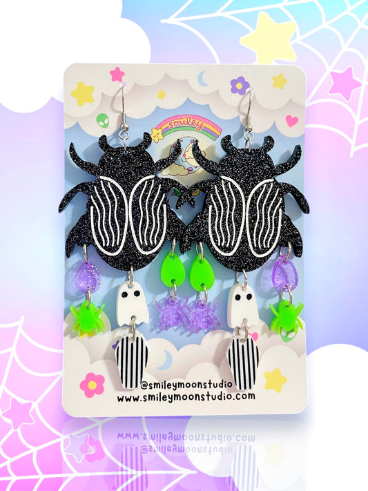 Spooky Beetle Drops, Acrylic Earrings