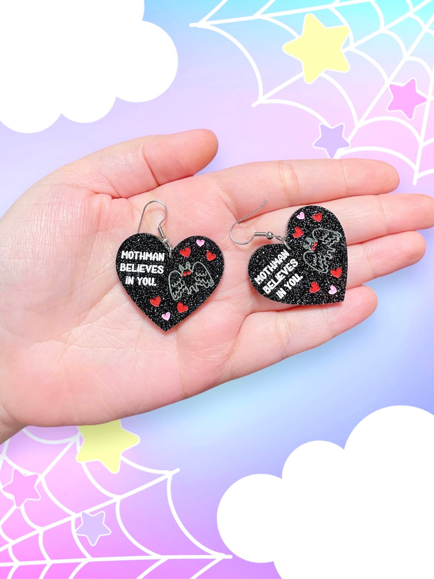 Mothman Believes in YOU, Acrylic Earrings