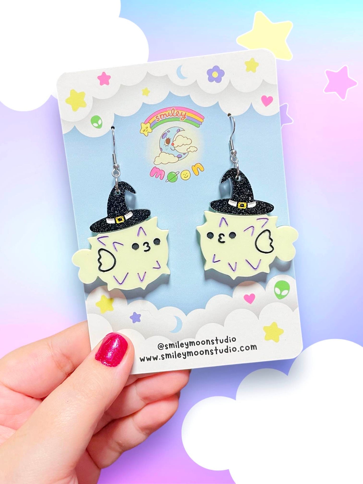 Puffer-witch, Pufferfish Acrylic Earrings