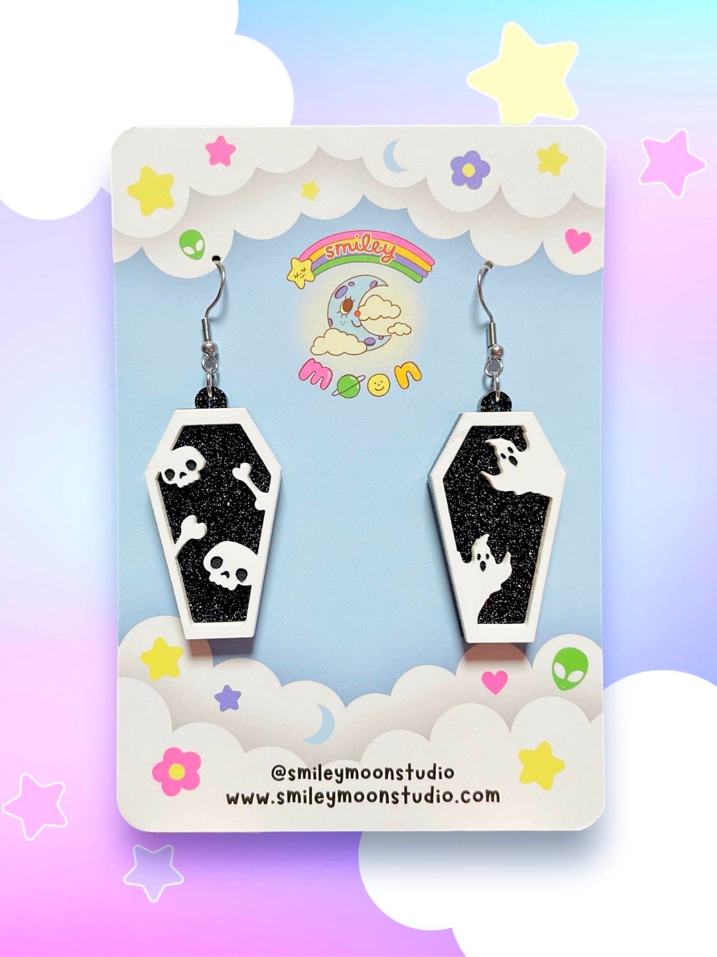 Spooky Coffins, Acrylic Earrings