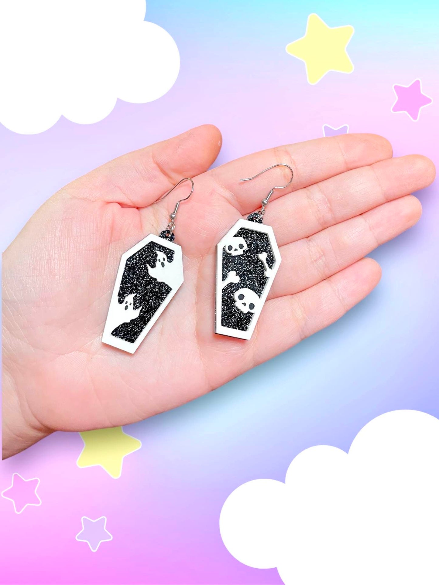 Spooky Coffins, Acrylic Earrings