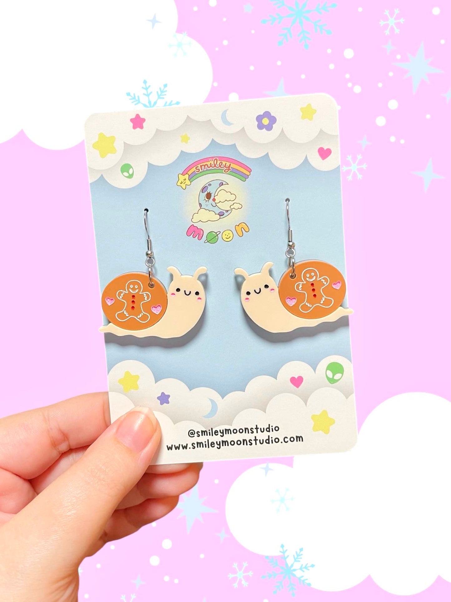 Gingerbread Snail, Acrylic Earrings