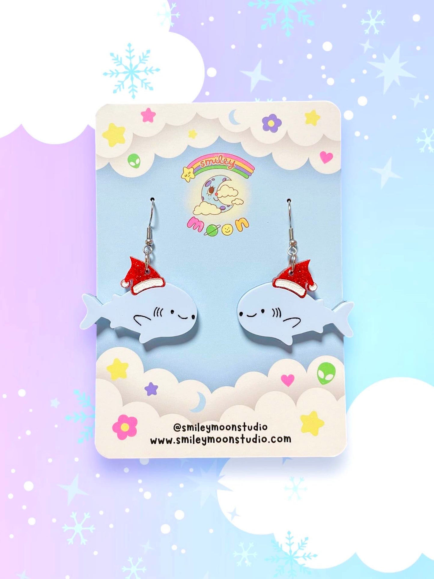 Santa Shark, Acrylic Earrings