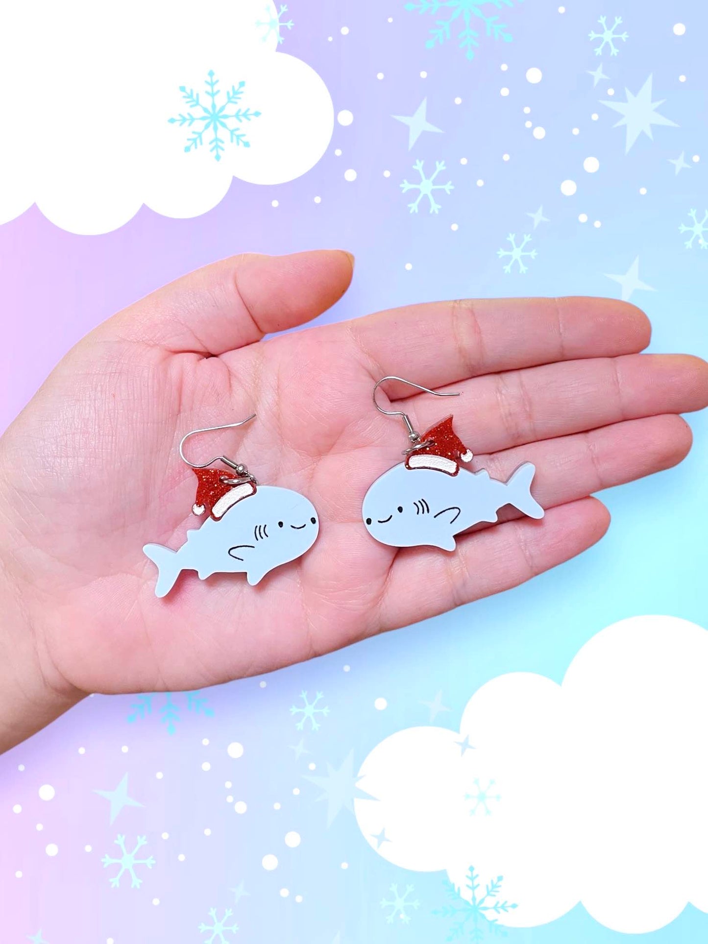 Santa Shark, Acrylic Earrings