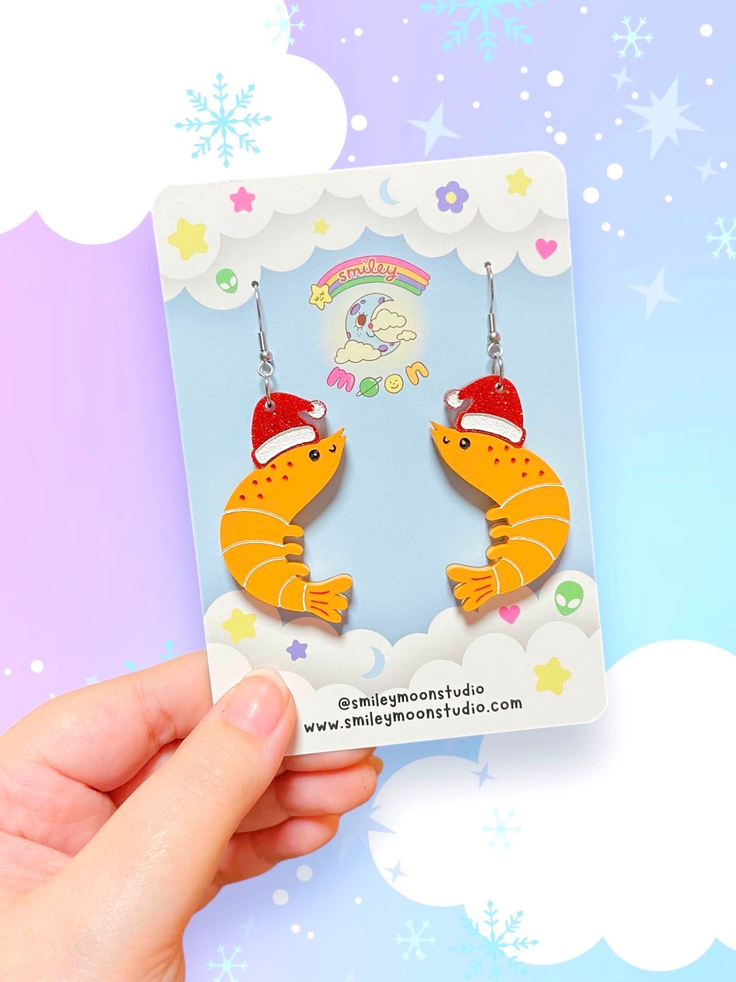 Santa Shrimp, Acrylic Earrings