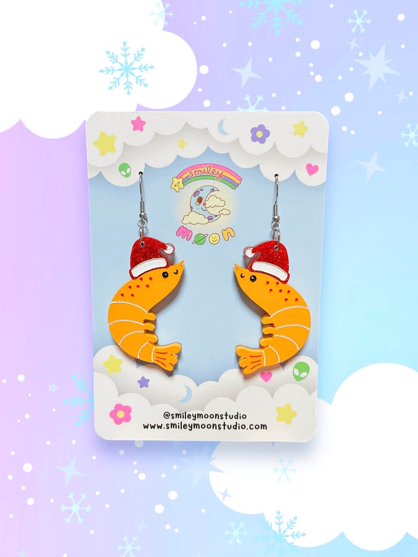 Santa Shrimp, Acrylic Earrings