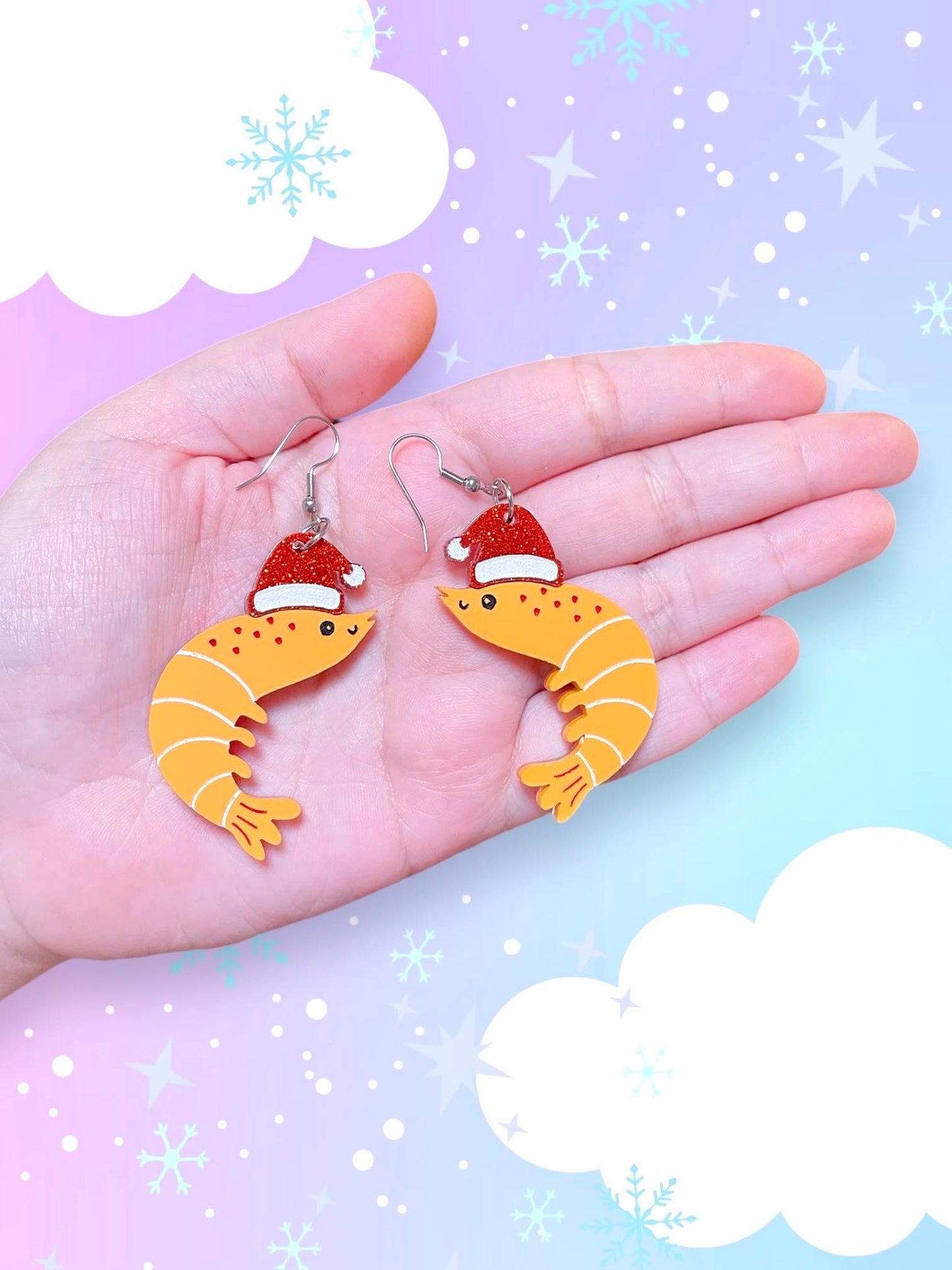 Santa Shrimp, Acrylic Earrings