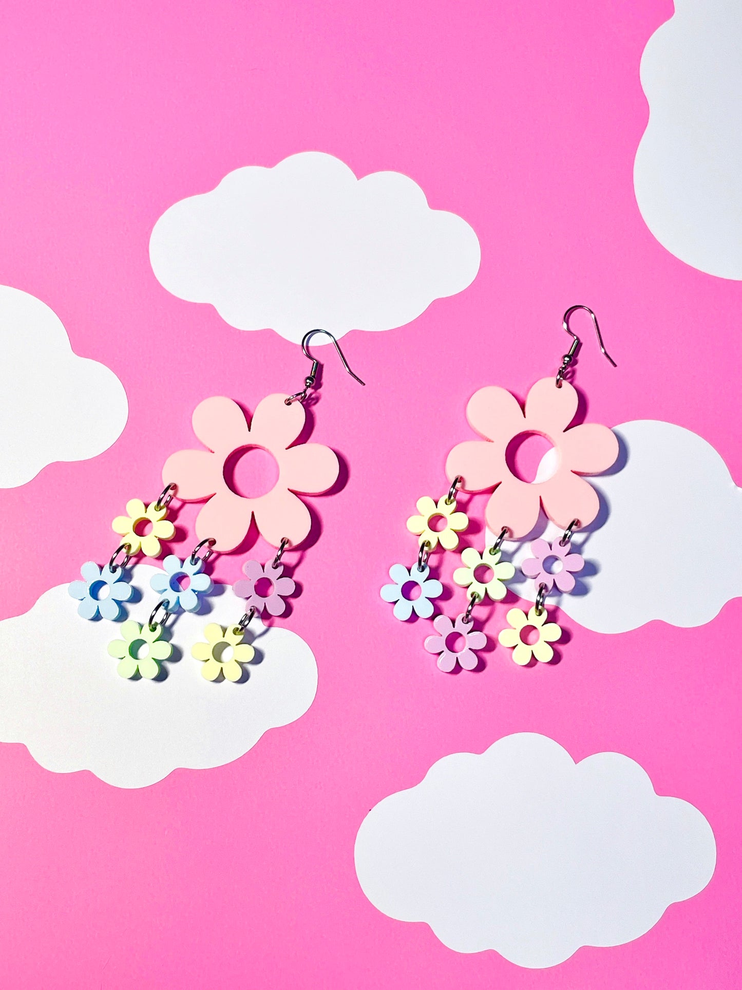 Pastel Frilly Falling Flower Acrylic Earrings