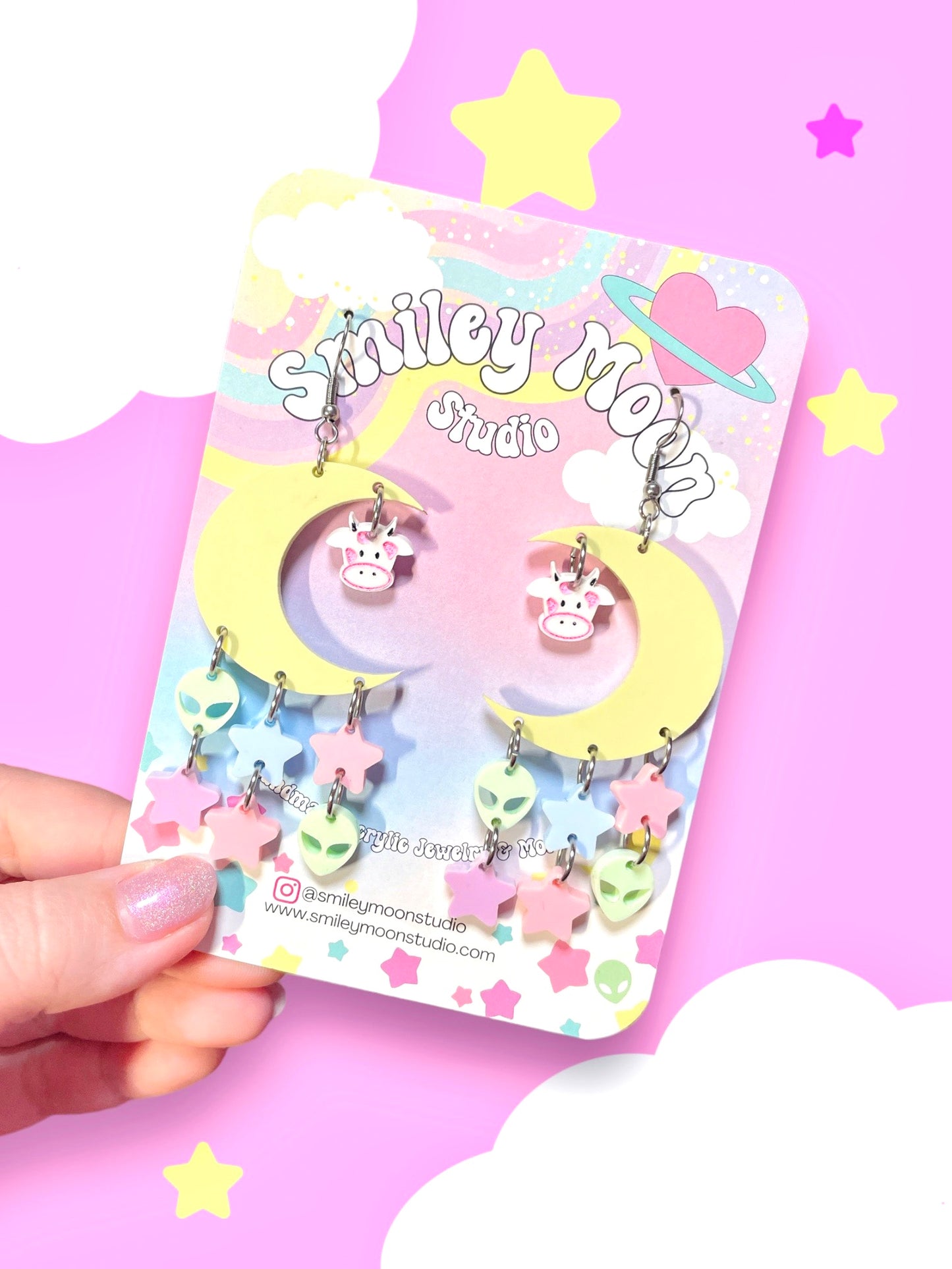 Cow Jumped Over the Pastel Moon Acrylic Earrings
