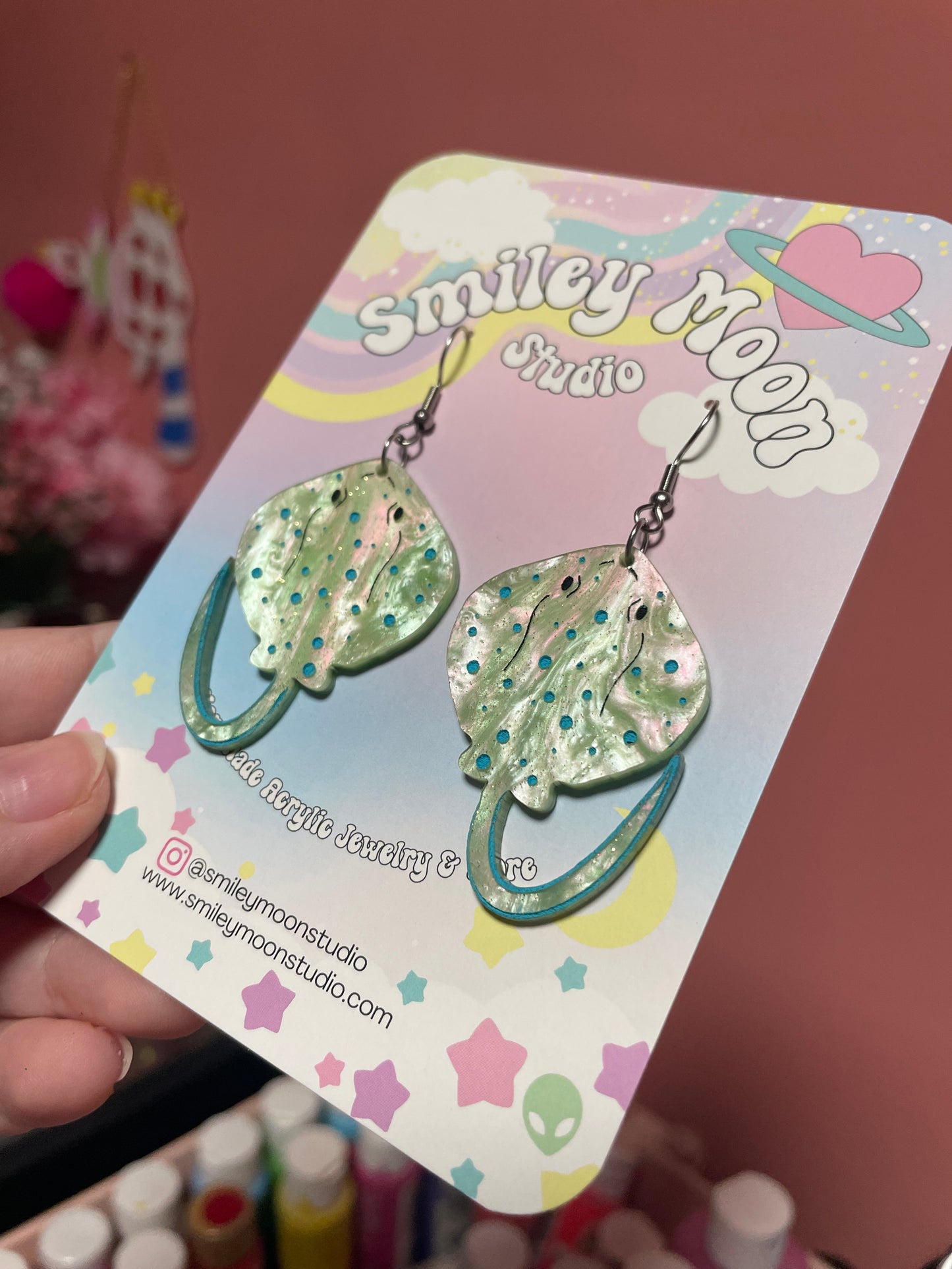 Bluespotted Ribbontail Ray Acrylic Earrings