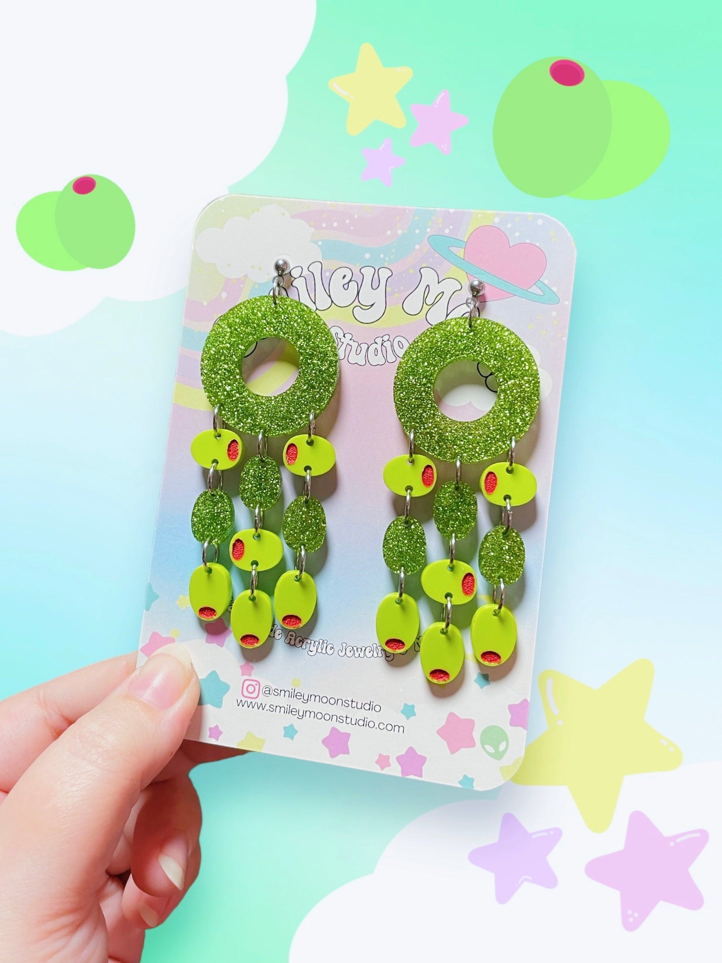 Outstanding Olive Drops, Acrylic Earrings