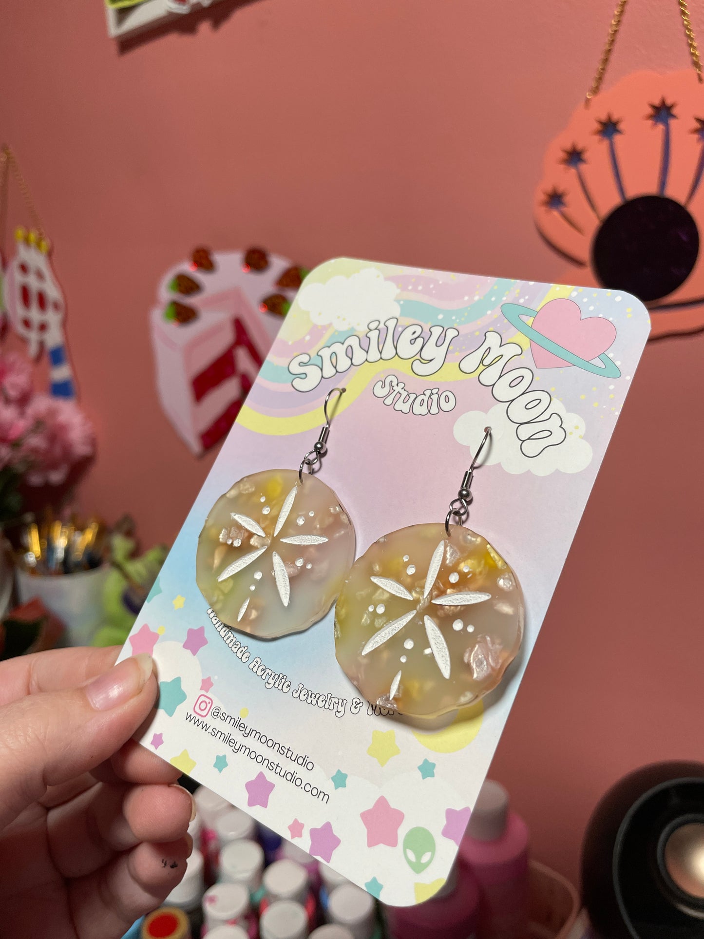 Sand Dollar, Acrylic Earrings