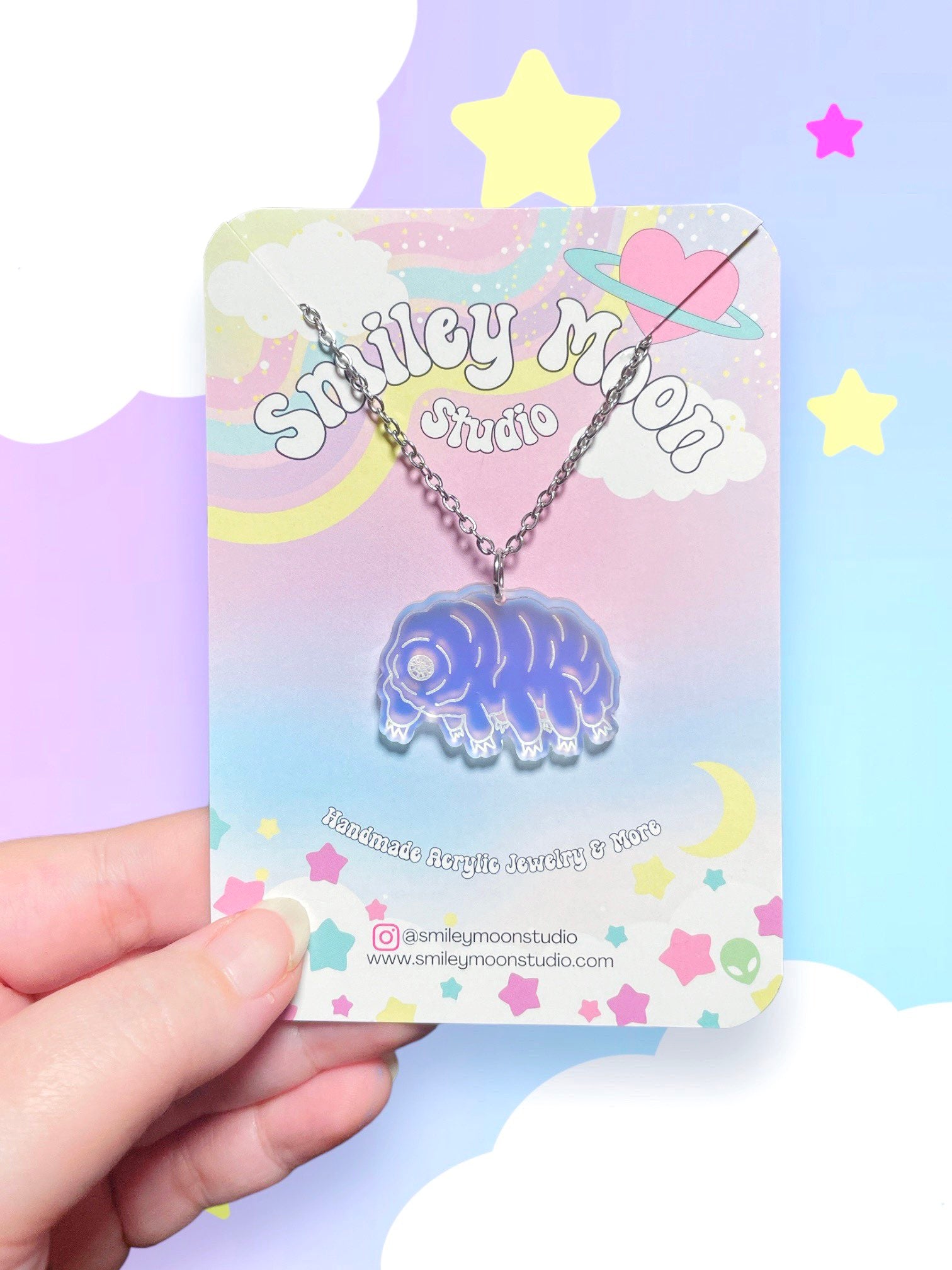 Iridescent Tardigrade Acrylic Necklace – Smiley Moon Studio