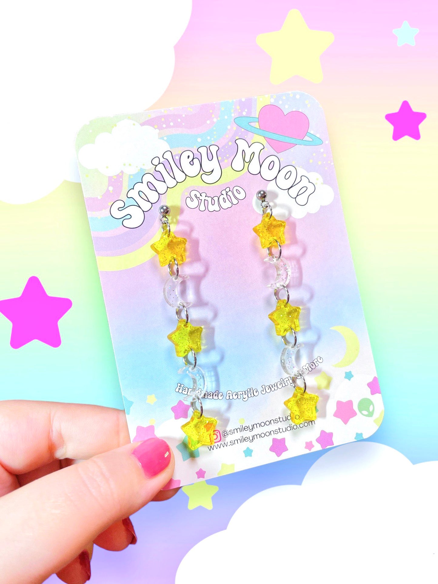 Jelly Moon and Stars, Acrylic Earrings