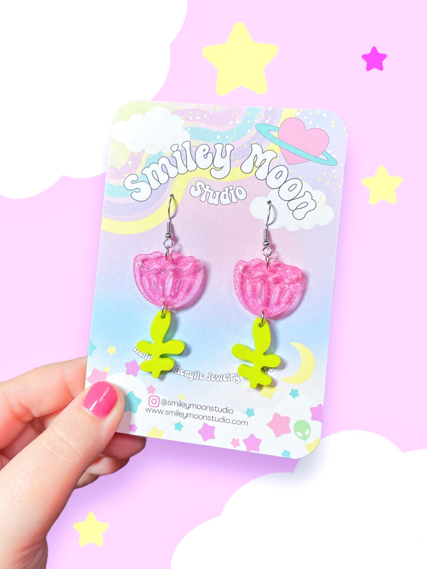 Jelly Pink Rose Acrylic Earrings