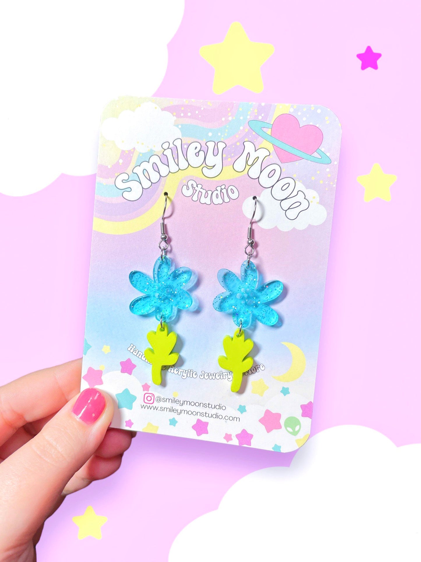 Jelly Blue Daisy Acrylic Earrings