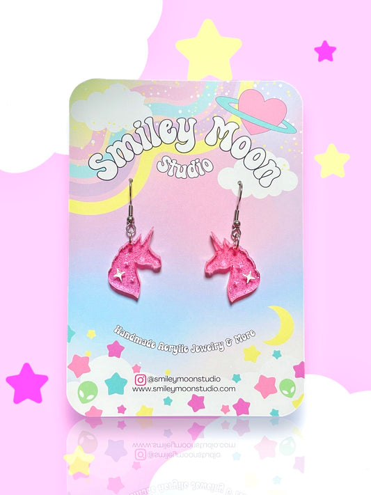 Mini Pink Pony Acrylic Earrings