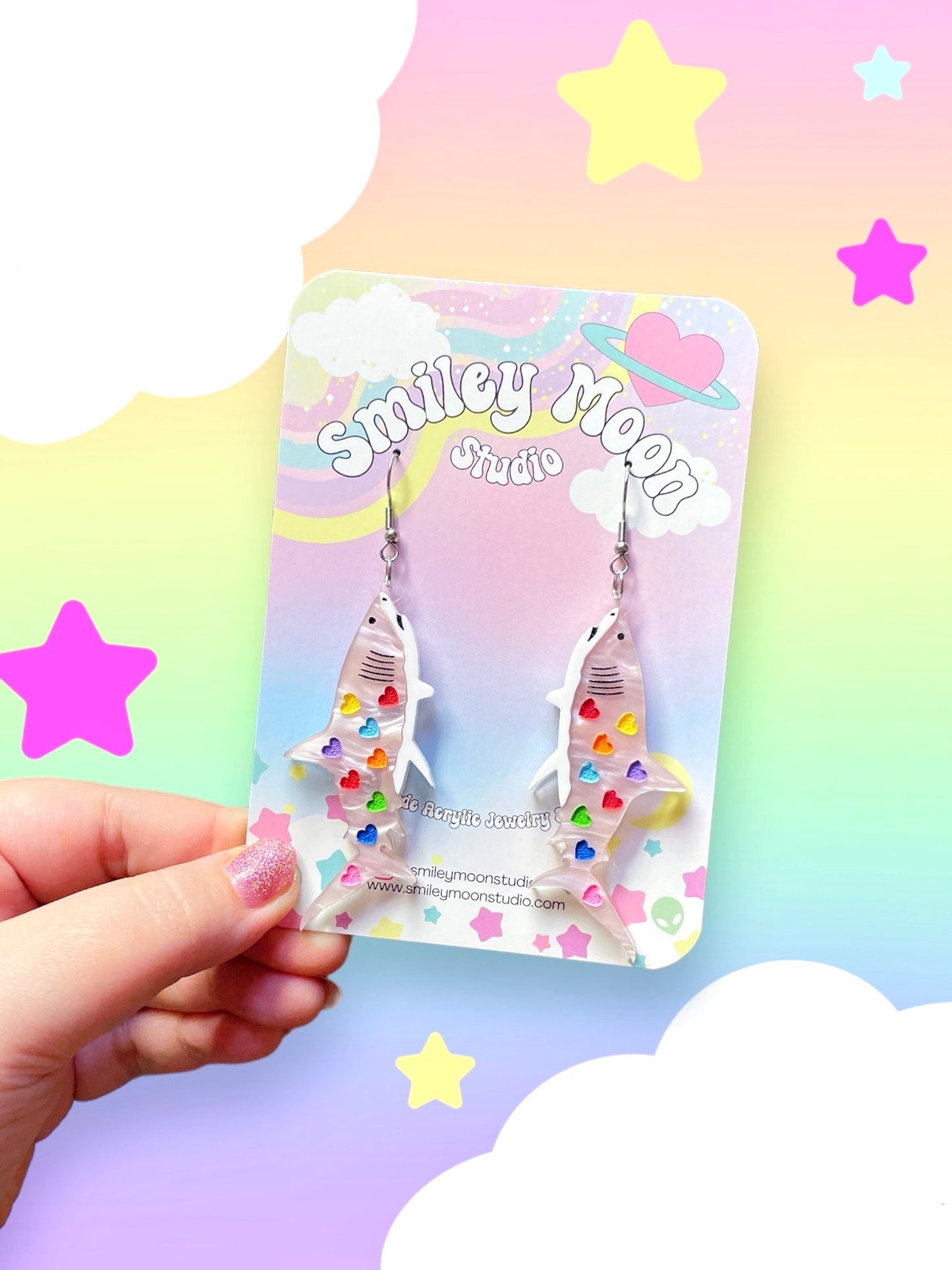 Pride Shark, Acrylic Earrings