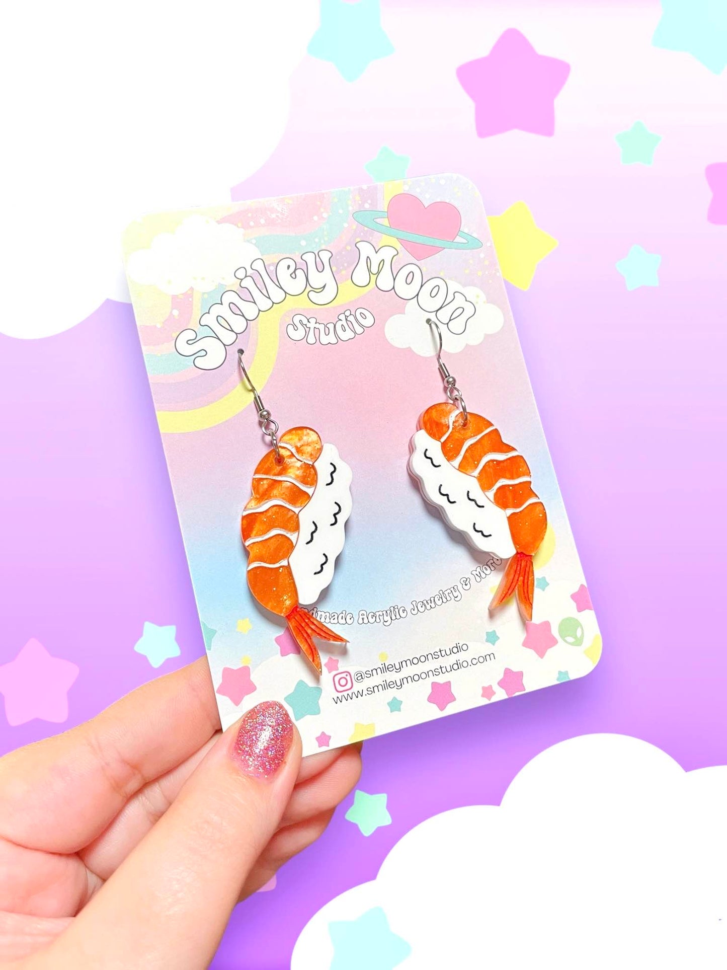 Shrimp Sushi, Acrylic Earrings