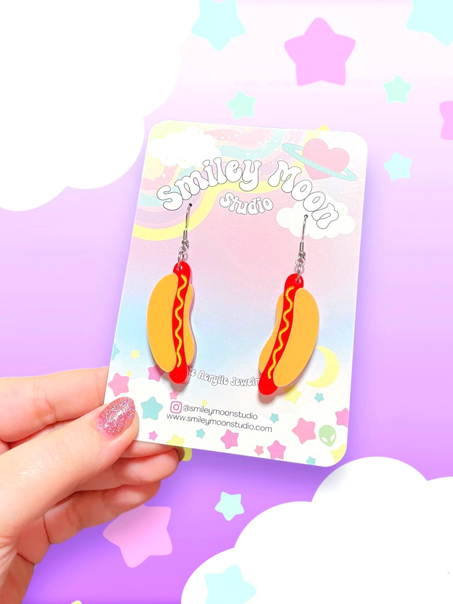 Hotdog, Acrylic Earrings